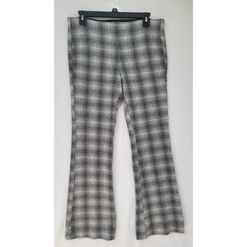 Maeve Anthropologie Margot Plaid Flare Leg Pull On Dress Pants Black White Med